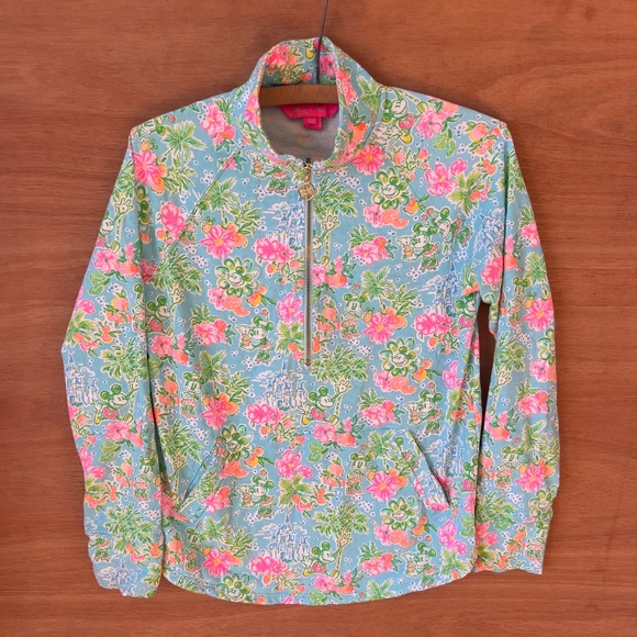 Lilly Pulitzer X Disney "Lilly Loves Disney" Ibiza Minnie Mickey zip pullover XS - Picture 1 of 8